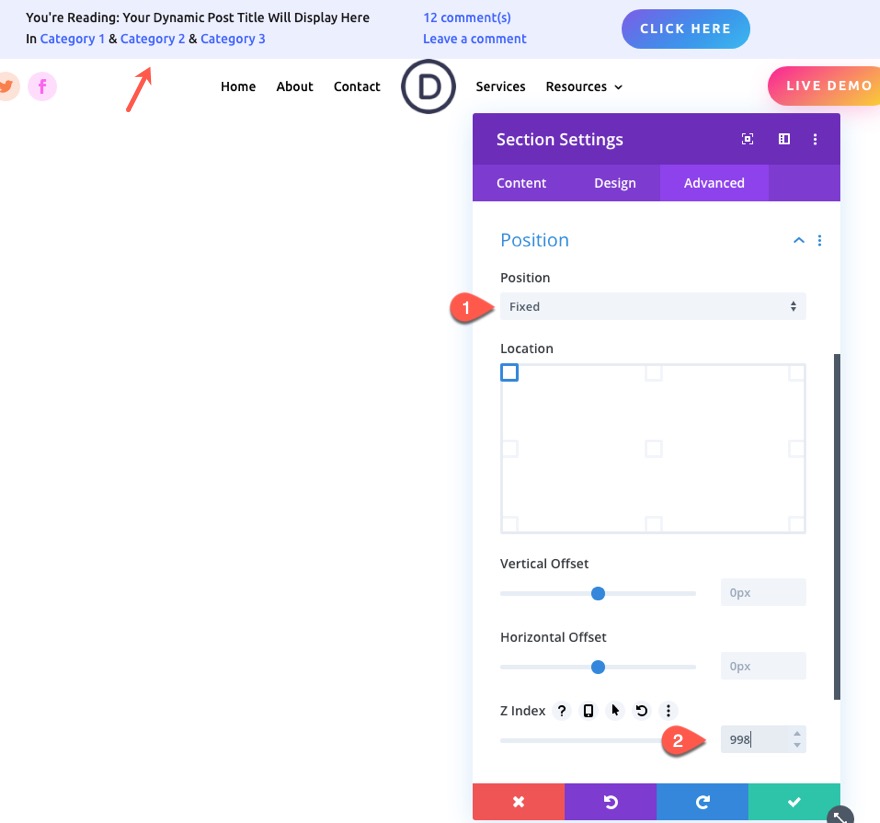 divi 동적 게시물 정보 표시줄