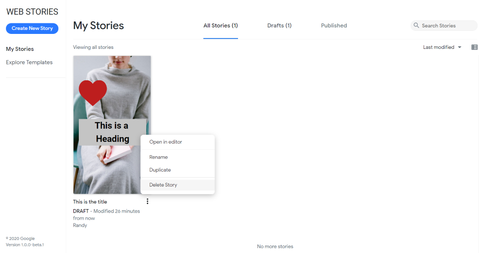 Menú de historias web