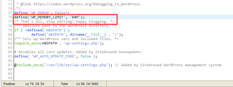 ภาพหน้าจอขีด จำกัด หน่วยความจำ wp