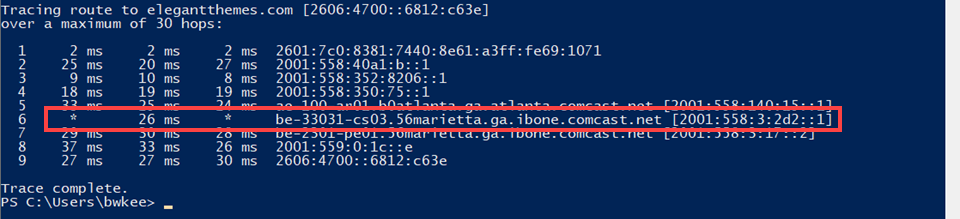 asterisc în tracerout