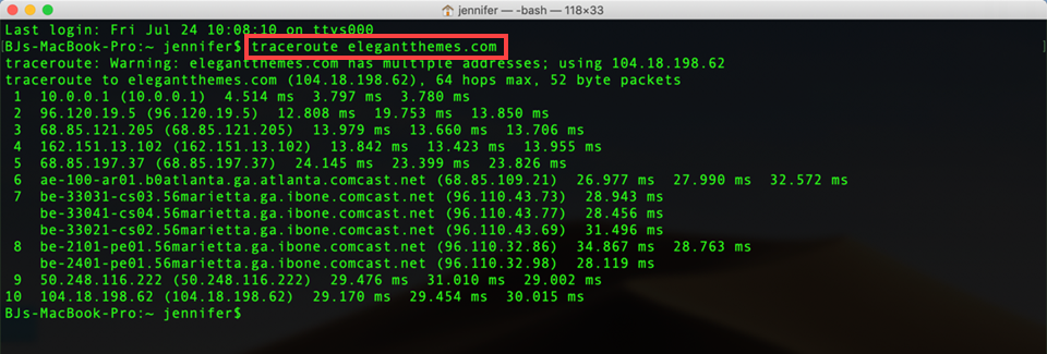 traceroute pe terminalul mac