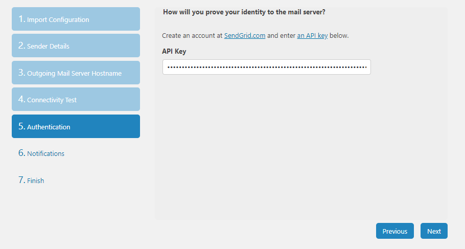 粘贴您的 SendGrid API 密钥。
