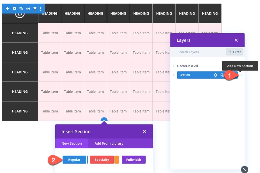 table divi avec défilement horizontal