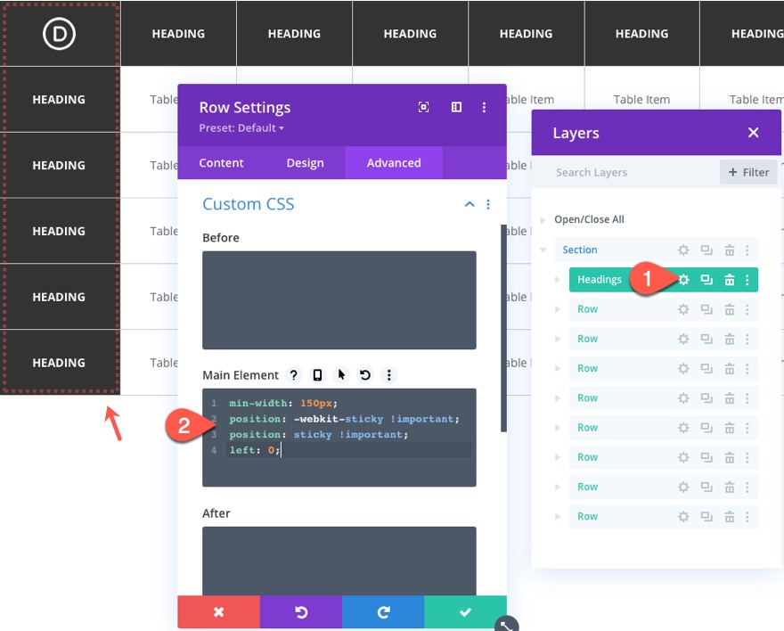 table divi avec défilement horizontal
