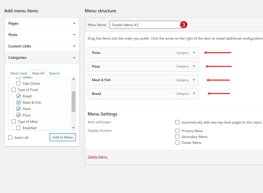 widgets de menu de catégorie de publication