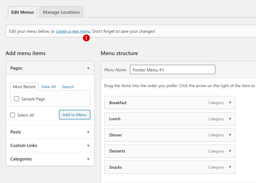 widgets de menu de catégorie de publication