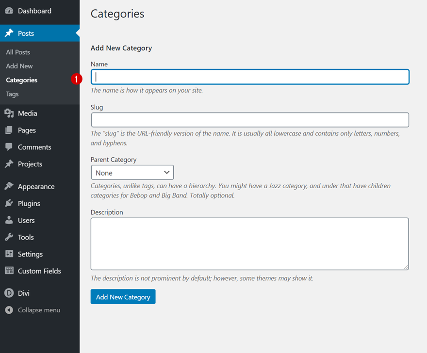 widgets de menu de catégorie de publication
