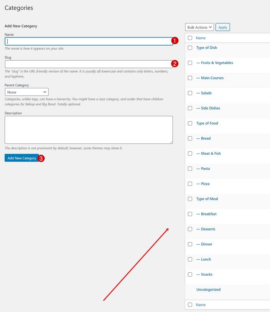 widgets de menu de catégorie de publication