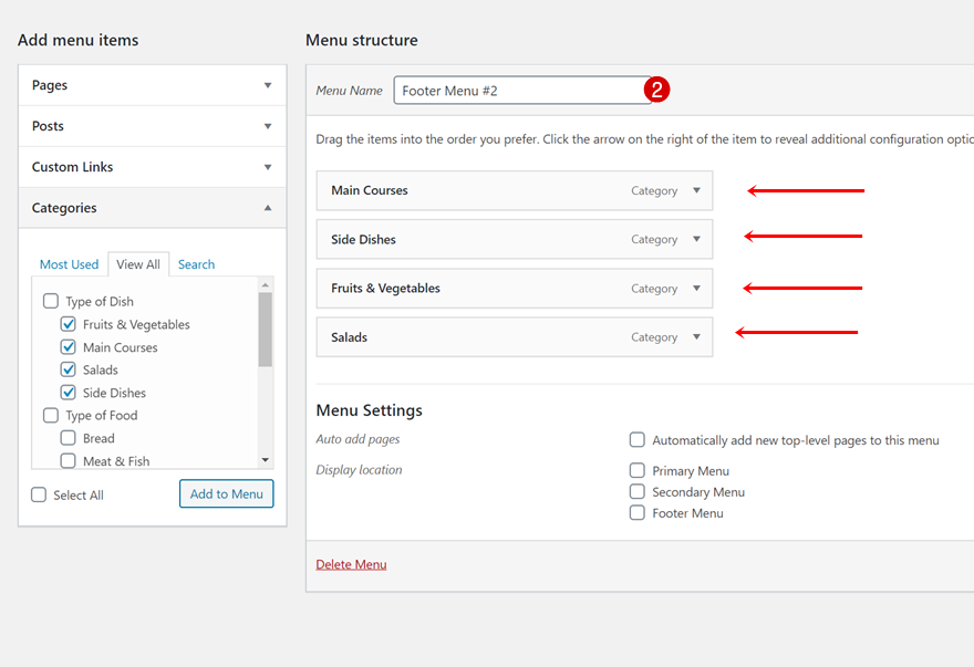 widgets de menu de catégorie de publication