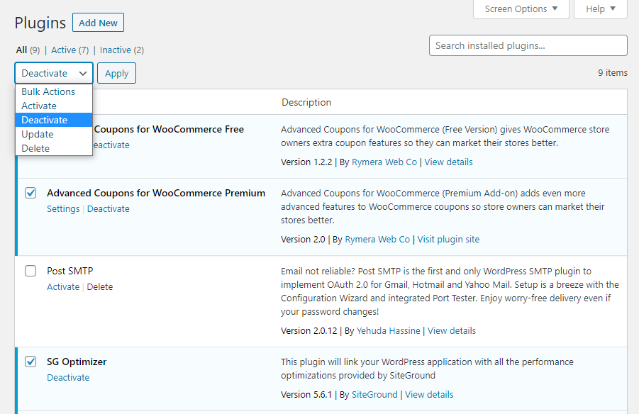批量停用插件。