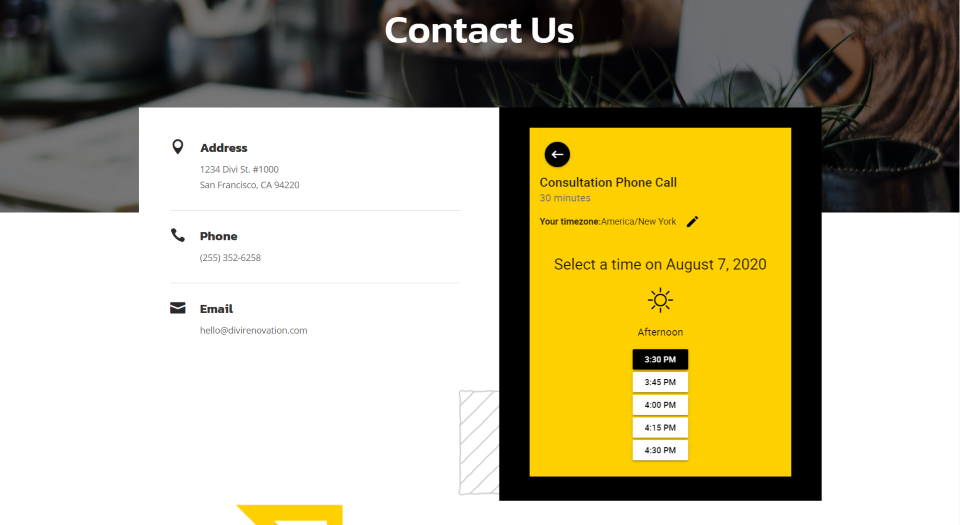 Planifiez simplement des rendez-vous Divi Exemple
