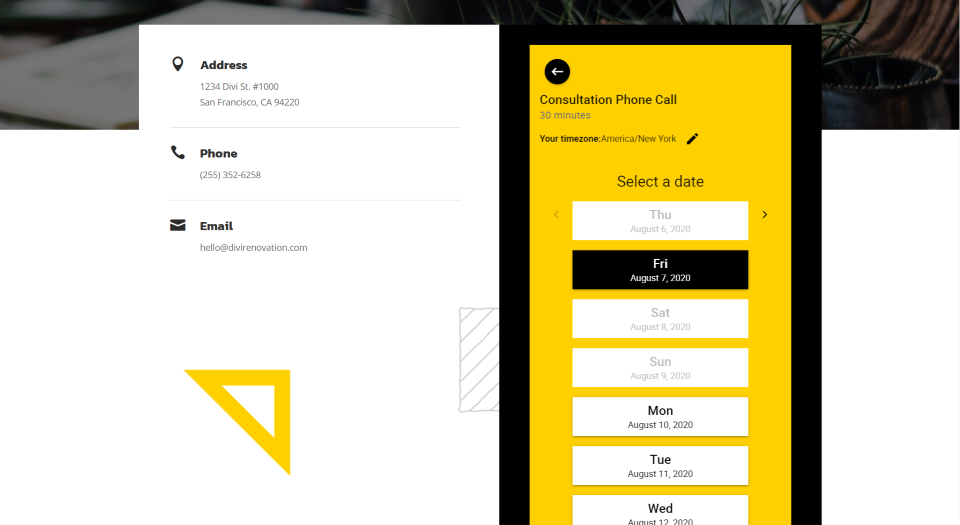 Planifiez simplement des rendez-vous Divi Exemple