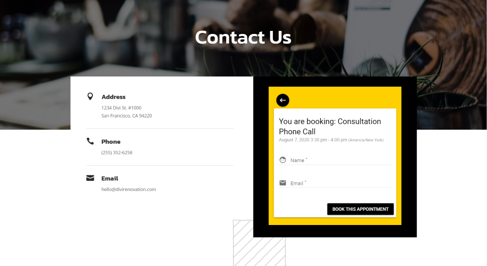 Planifiez simplement des rendez-vous Divi Exemple
