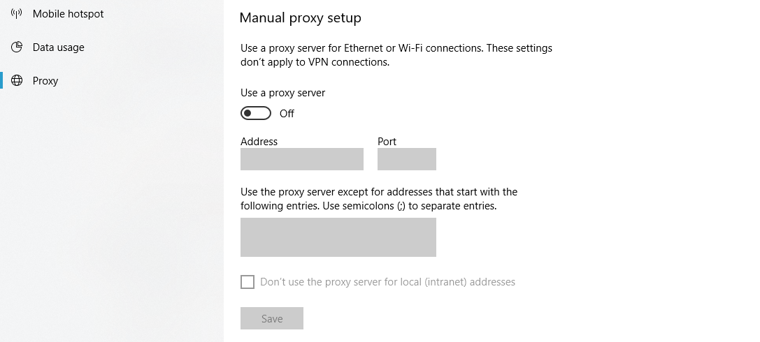 Configuration de Windows pour utiliser un serveur proxy.