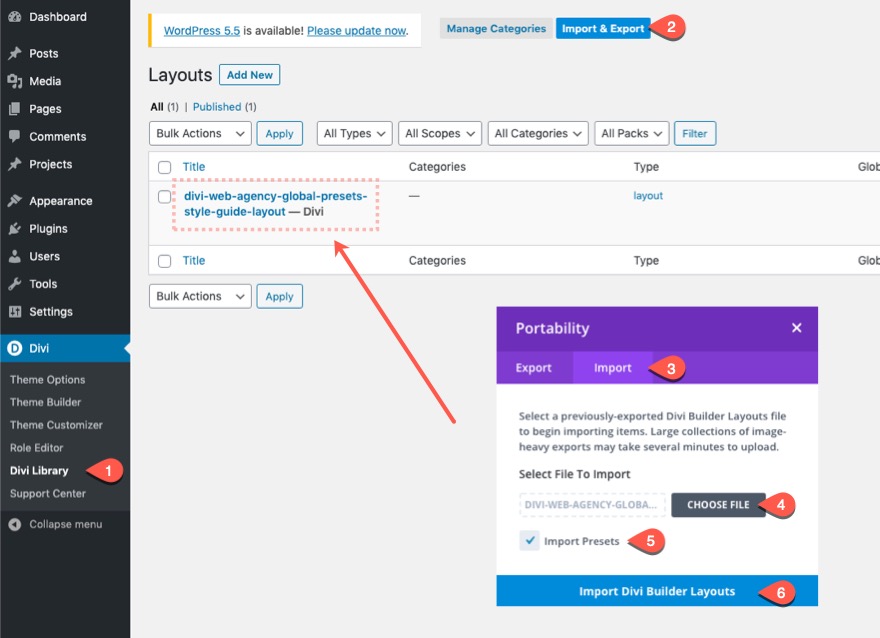globalne ustawienia wstępne z blokiem układu divi