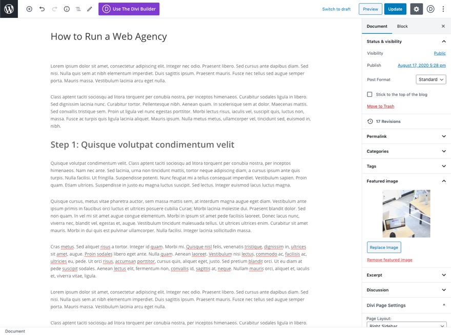 globalne ustawienia wstępne z blokiem układu divi