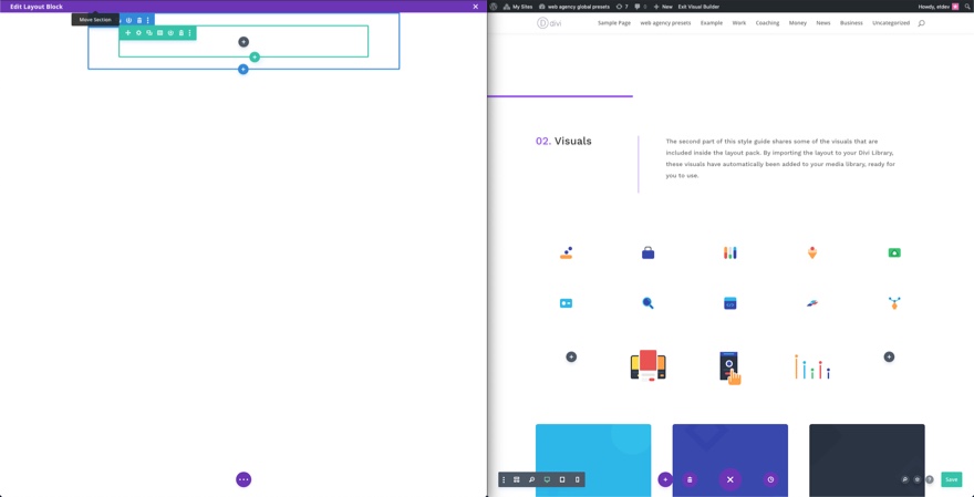 globalne ustawienia wstępne z blokiem układu divi