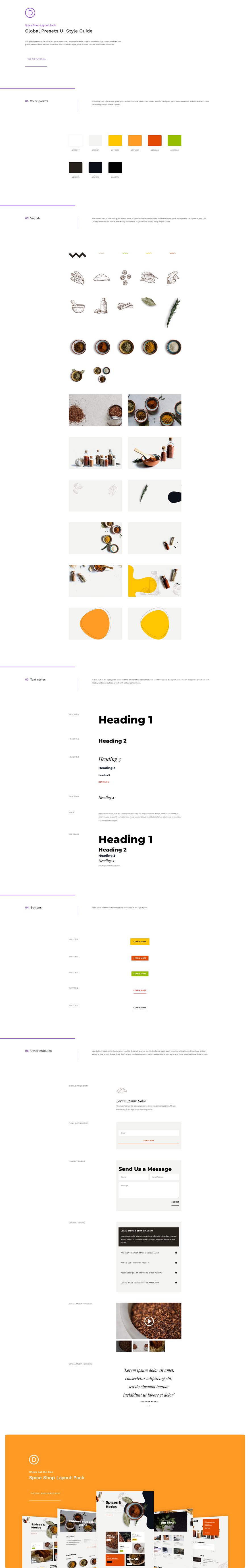 baharat dükkanı küresel hazır ayarlar stil kılavuzu