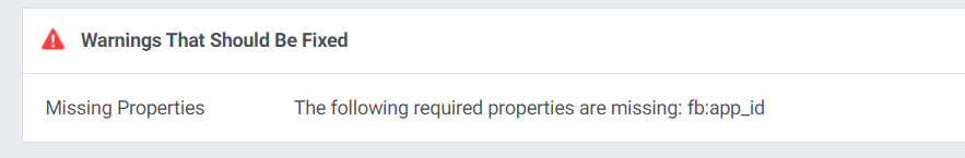 Un avertissement dans le débogueur Facebook.