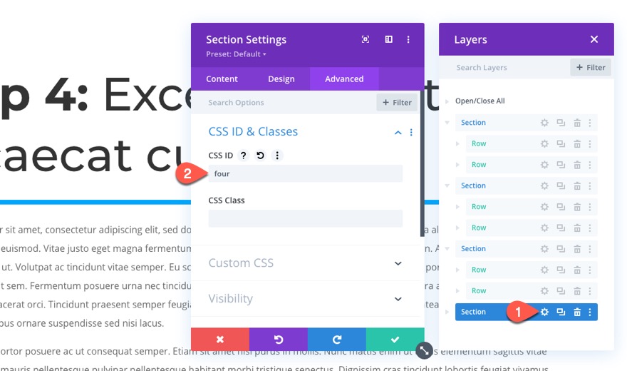 accordéon en utilisant des en-têtes de page collante dans Divi
