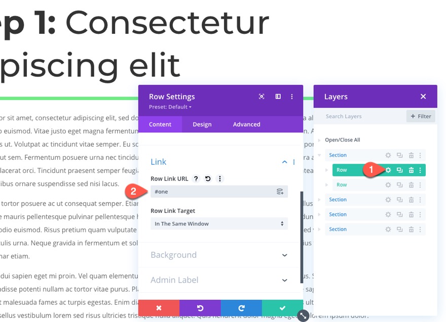 accordéon en utilisant des en-têtes de page collante dans Divi
