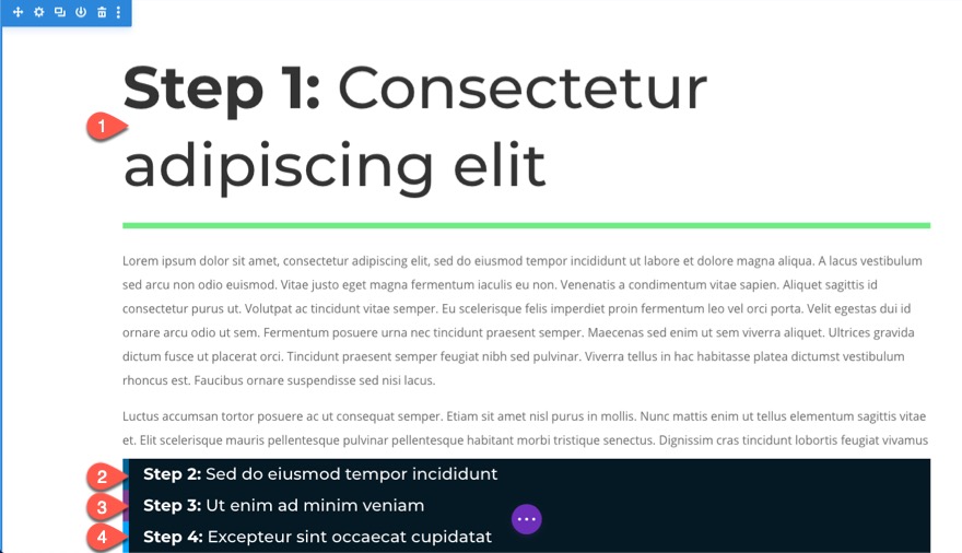 accordéon en utilisant des en-têtes de page collante dans Divi