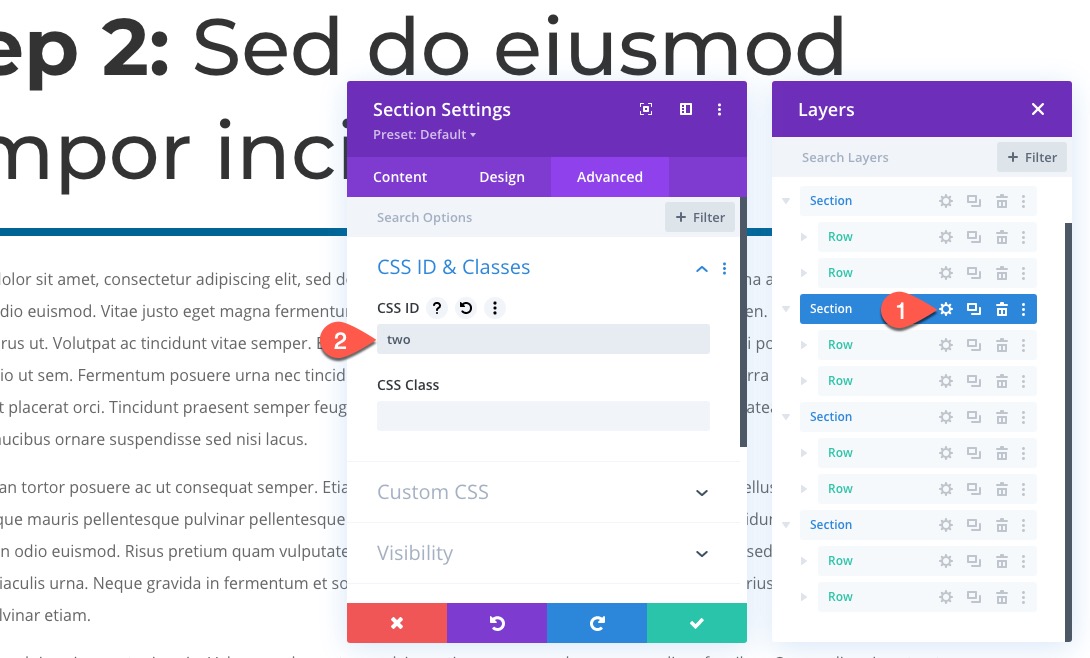 accordéon en utilisant des en-têtes de page collante dans Divi