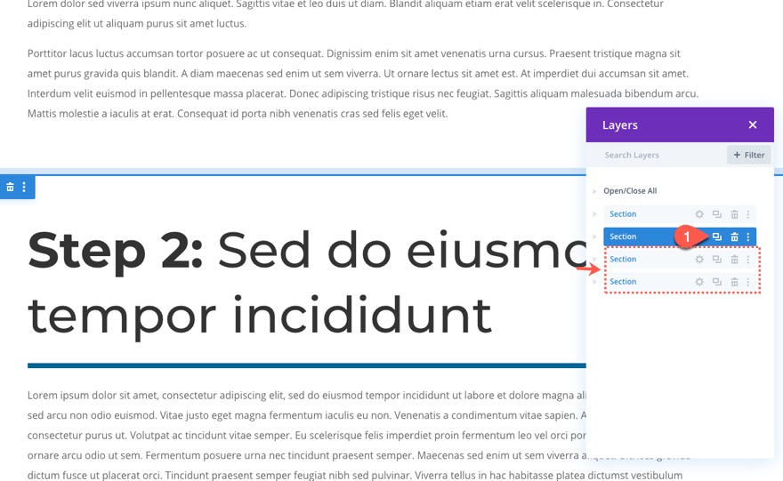 accordéon en utilisant des en-têtes de page collante dans Divi