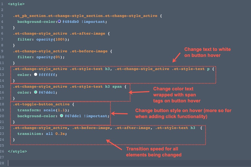 diviでクリックまたはホバーすると、複数の要素のスタイルを変更できます