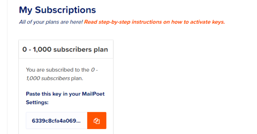 مفتاح حساب MailPoet.