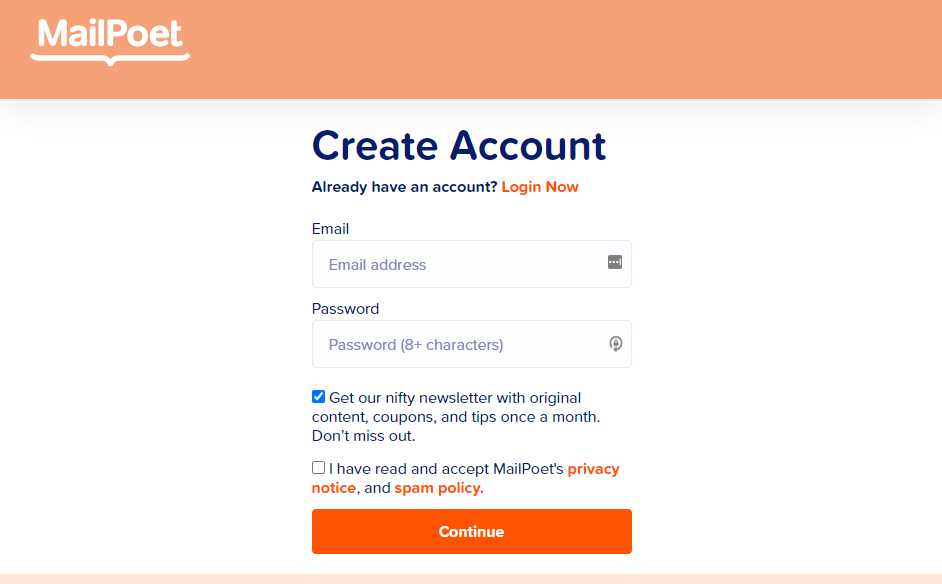 إنشاء حساب MailPoet.