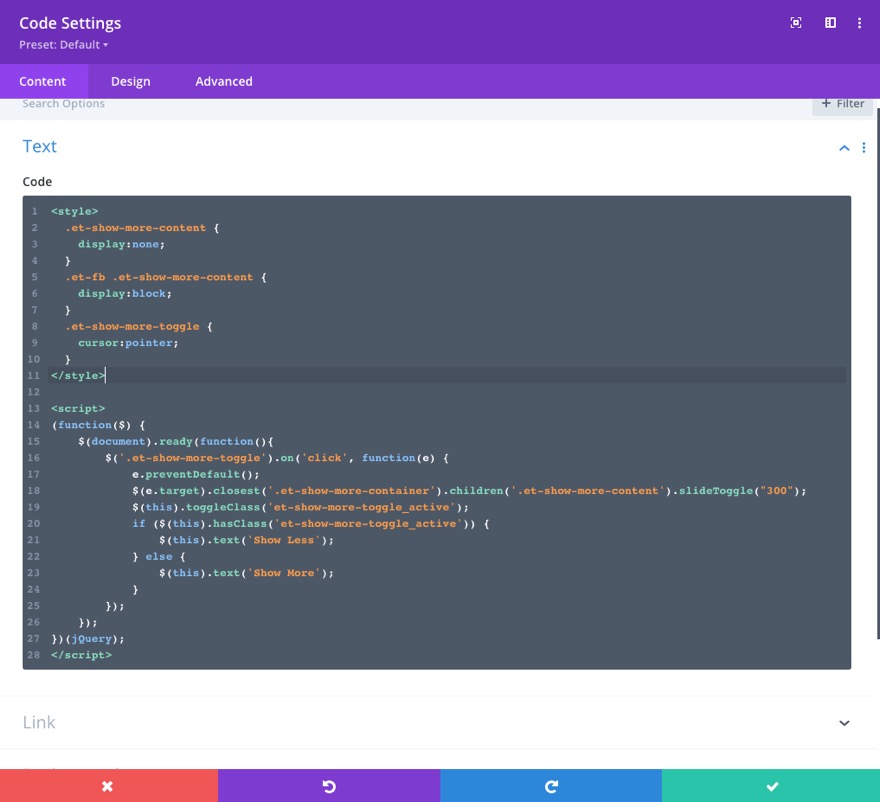 divi показать больше переключателей