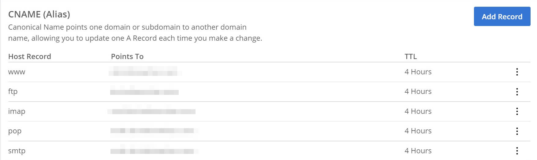 ตัวอย่างของระเบียน CNAME