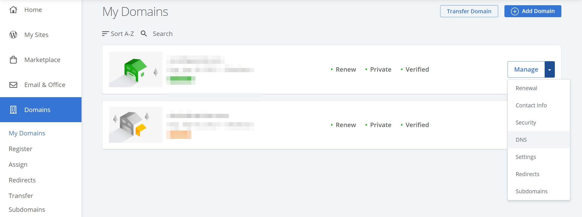 เลือก DNS จากรายการเพื่อแก้ไขระเบียน A ของคุณ