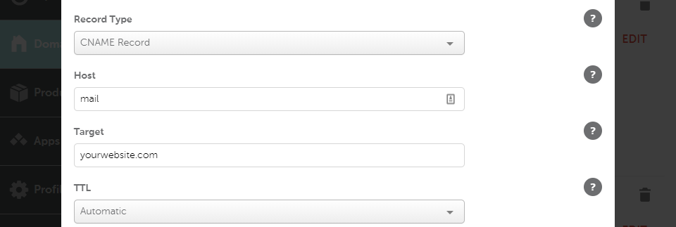 Membuat catatan CNAME email.