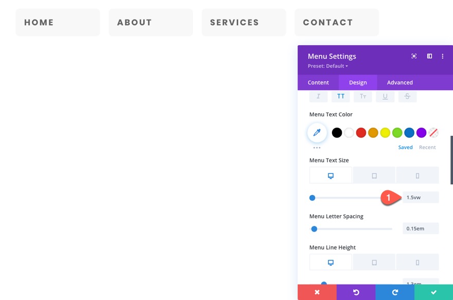 préréglages globaux du module de menu divi