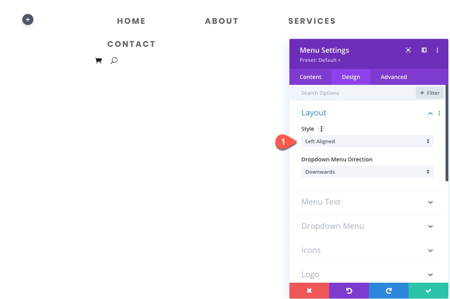 préréglages globaux du module de menu divi