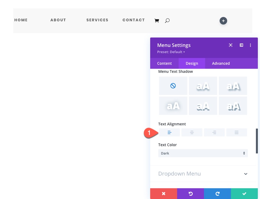 préréglages globaux du module de menu divi