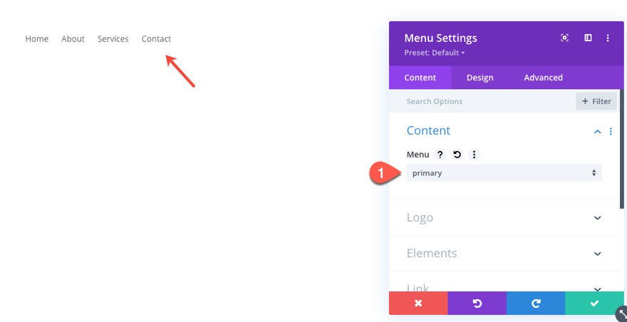 préréglages globaux du module de menu divi