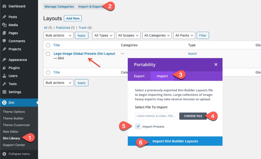 préréglages globaux de l'image du logo divi