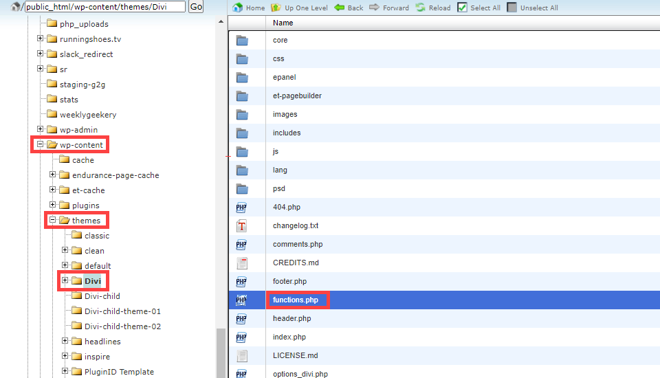 在 wp-content 文件夾中找到 functions.php