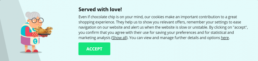 Çerez izin bildirimi örneği.