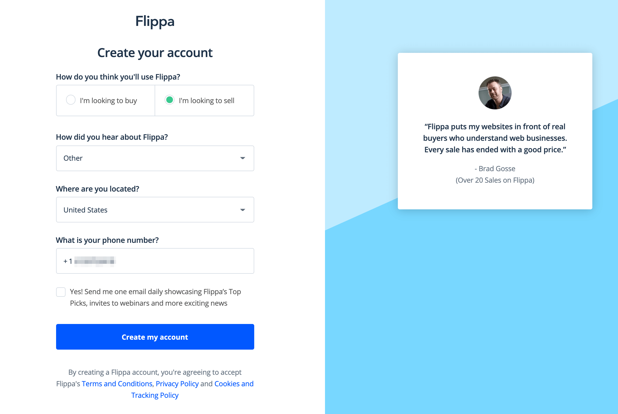 Flippaセラーアカウントにサインアップします。