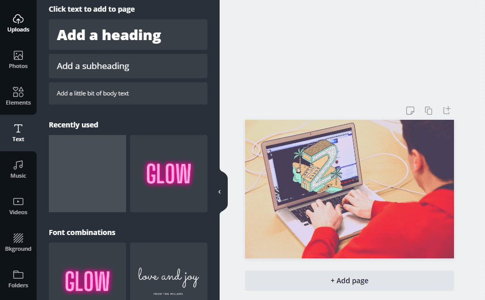 Добавление текста в Canva