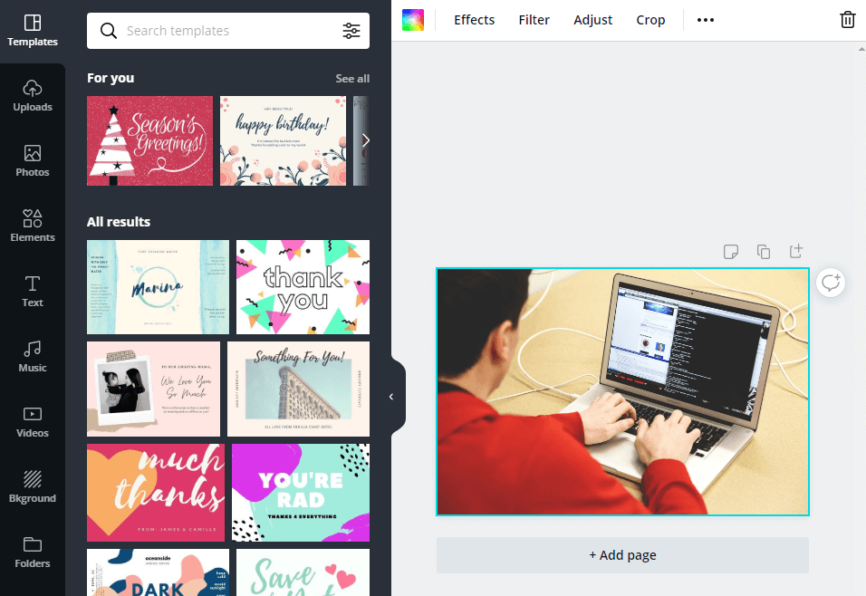 Инструменты для редактирования фотографий Canva