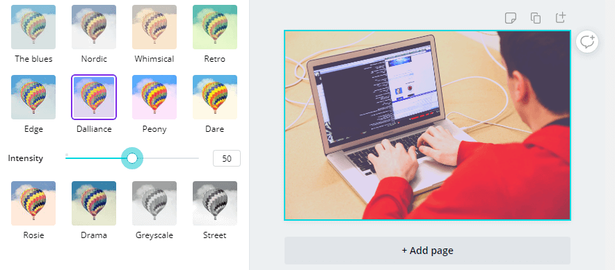 Применение фильтра с помощью Canva