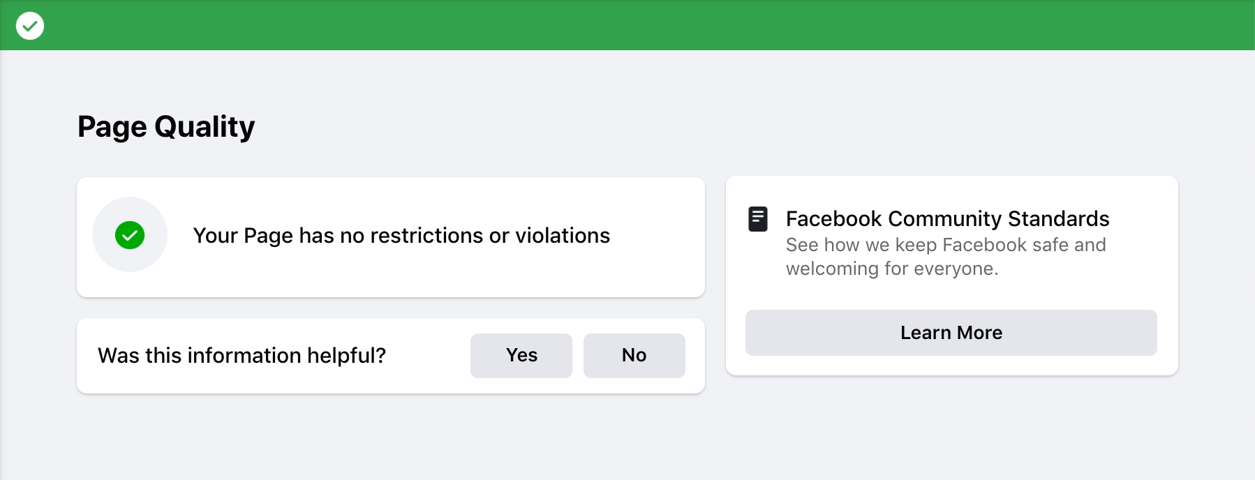 Результаты проверки качества страницы Facebook.