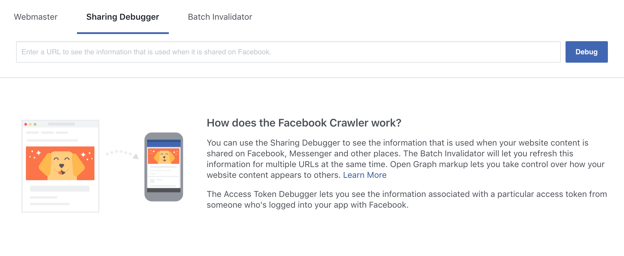 Инструмент Facebook Sharing Debugger.