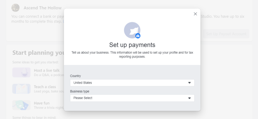 使用 Facebook 设置付款。