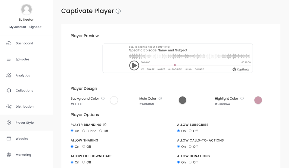 игрок настроен